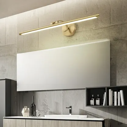 Modern Gold Linear LED Vanity Light with Arced Arm for Mirror Front Image - 4