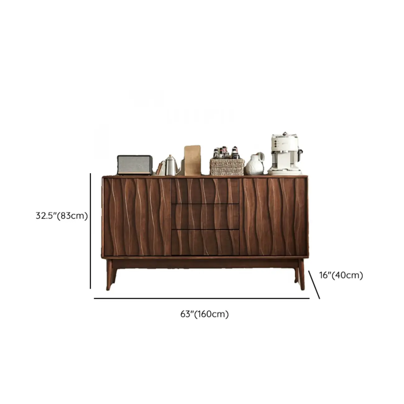 Scandinavian Brown Solid Wood Buffet Table with Drawers Image - 14 | homeyfad