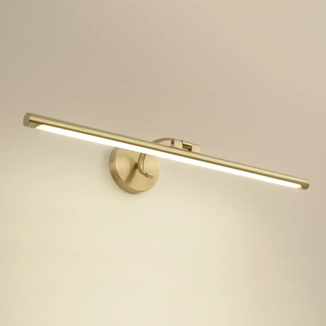 Modern Gold Linear LED Vanity Light with Arced Arm for Mirror Front Image - 9