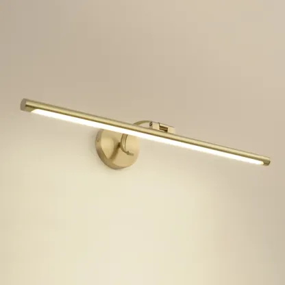 Modern Gold Linear LED Vanity Light with Arced Arm for Mirror Front Image - 9