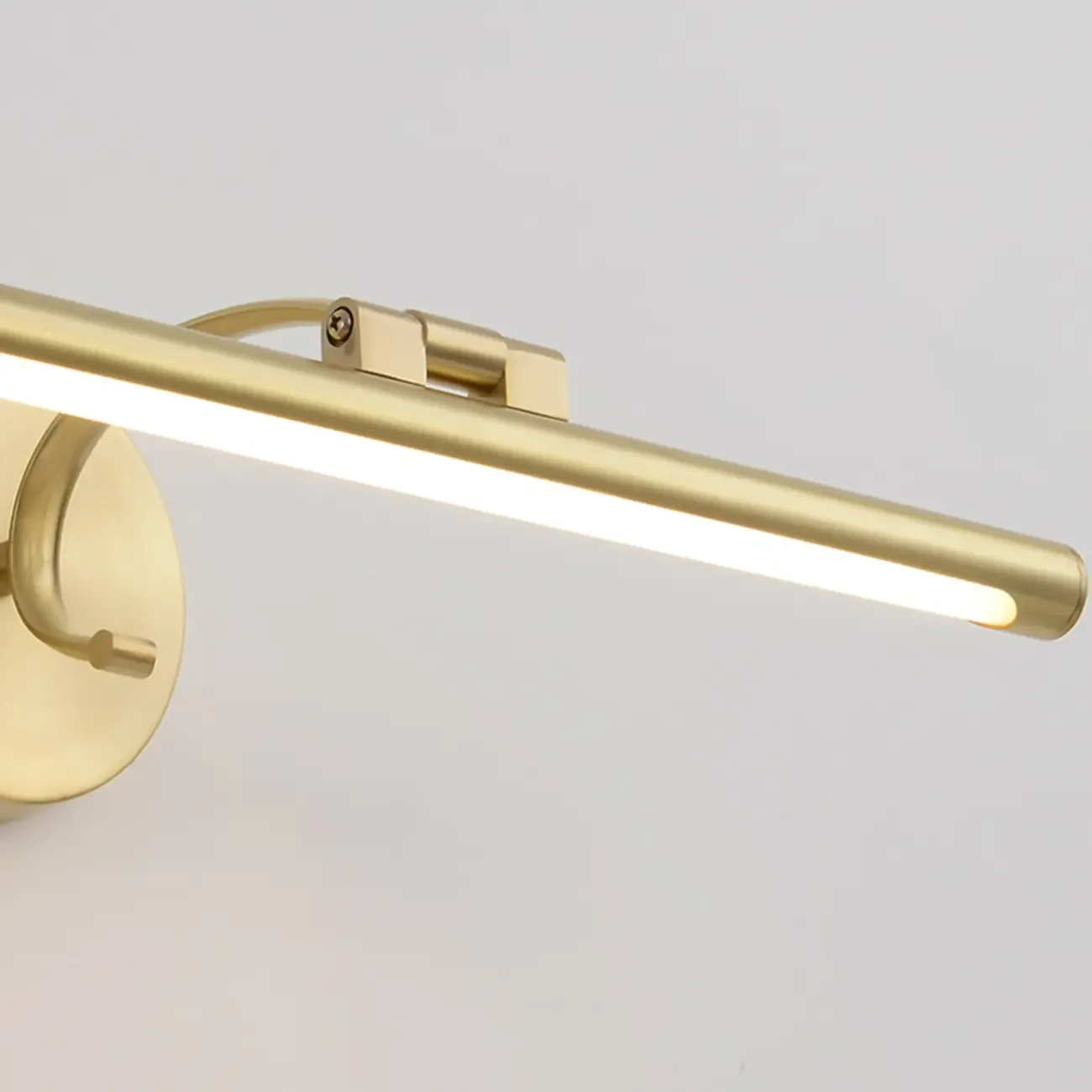 Modern Gold Linear LED Vanity Light with Arced Arm for Mirror Front Image - 10
