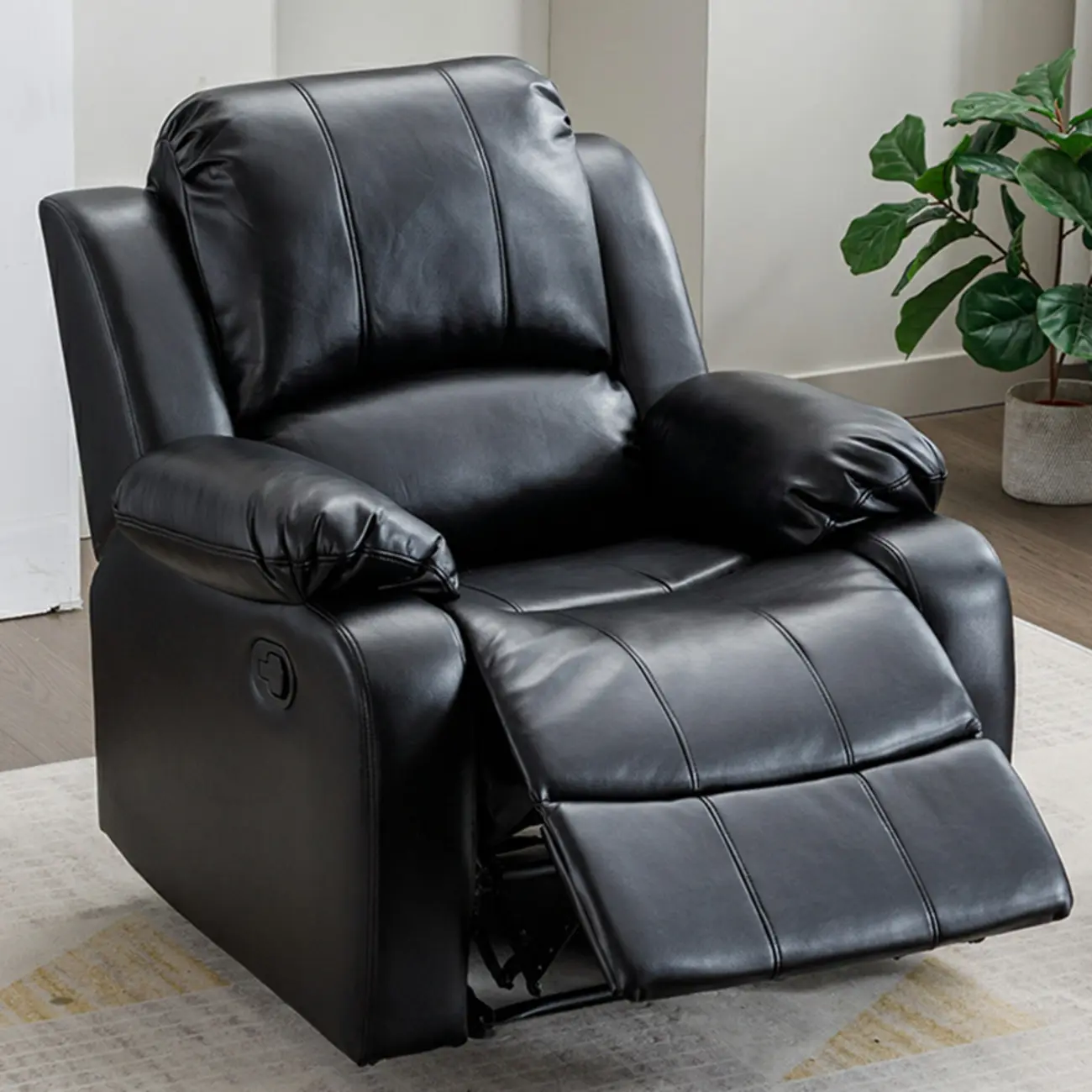 PU Upholstered Power Recliner with Pillow Top Armrest in Black Image - 1 | homeyfad