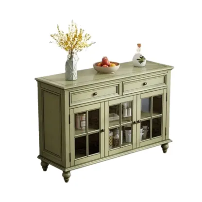 French Country Green Wooden Sideboard with Drawers Image - 2