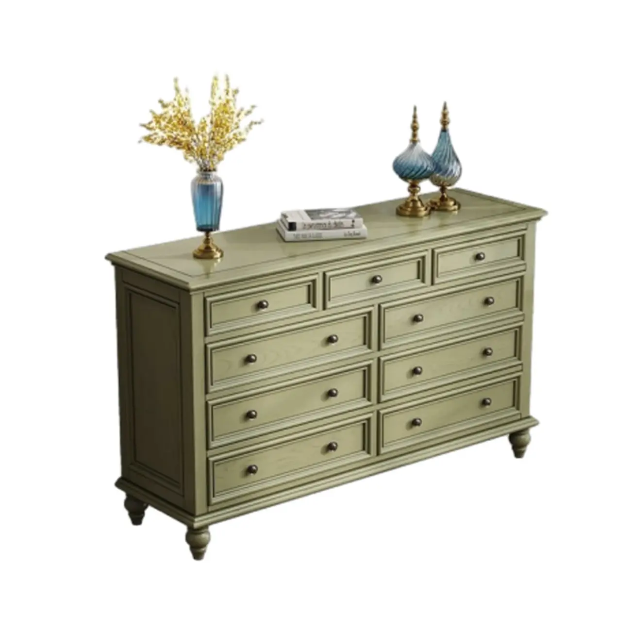 French Country Green Wooden Sideboard with Drawers Image - 3 | homeyfad