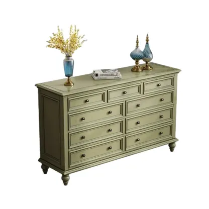 French Country Green Wooden Sideboard with Drawers Image - 3