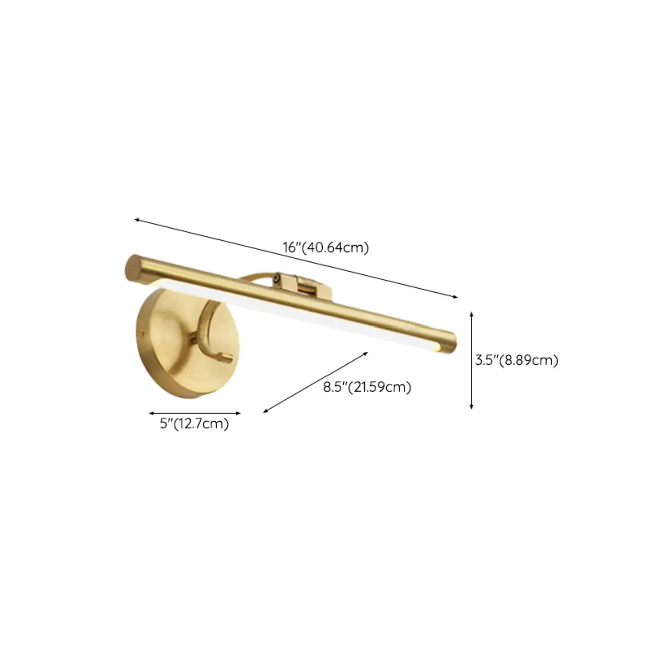 Modern Gold Linear LED Vanity Light with Arced Arm for Mirror Front #size