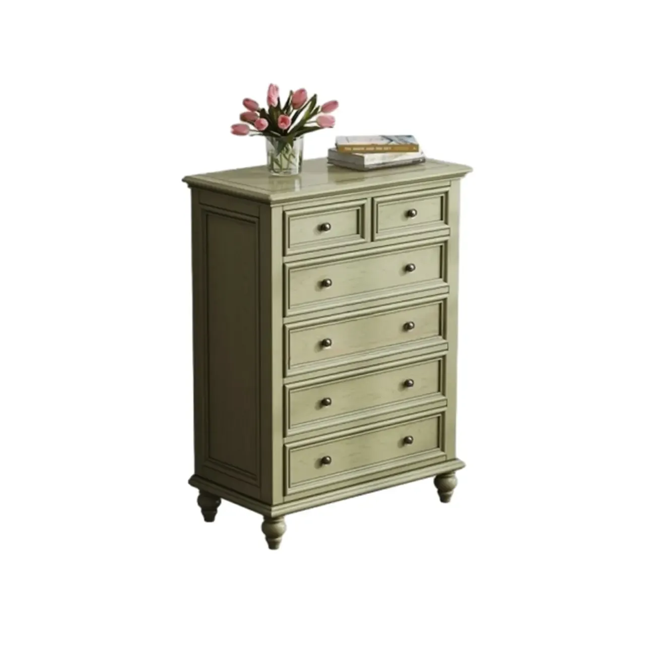 French Country Green Wooden Sideboard with Drawers Image - 5