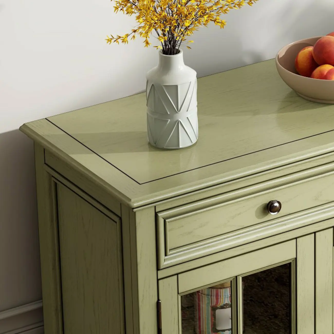 French Country Green Wooden Sideboard with Drawers Image - 9 | homeyfad