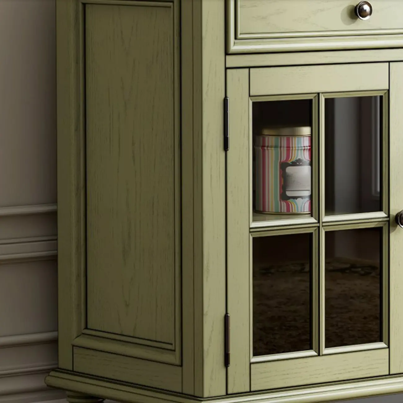 French Country Green Wooden Sideboard with Drawers Image - 10 | homeyfad