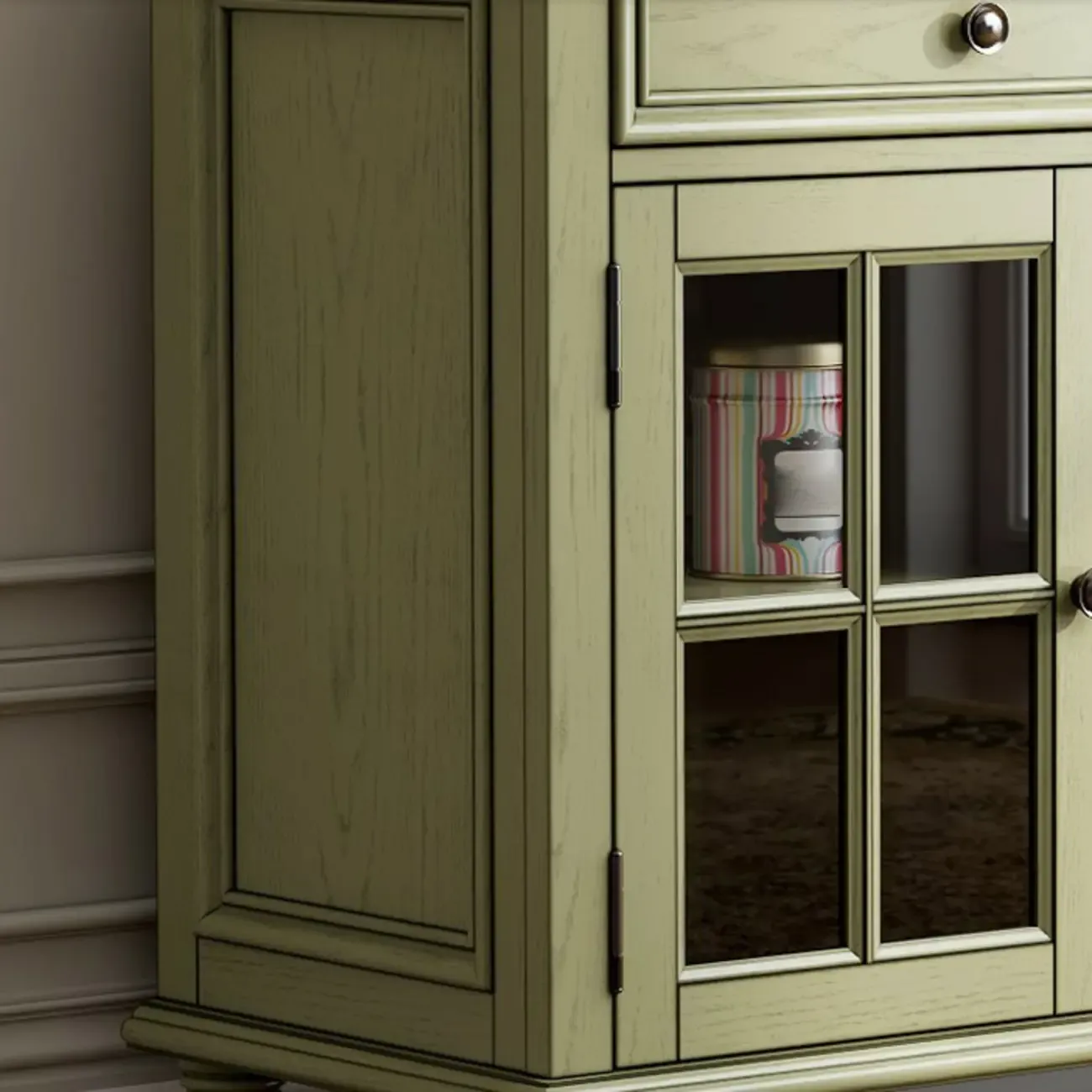 French Country Green Wooden Sideboard with Drawers Image - 10