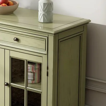 French Country Green Wooden Sideboard with Drawers Image - 11