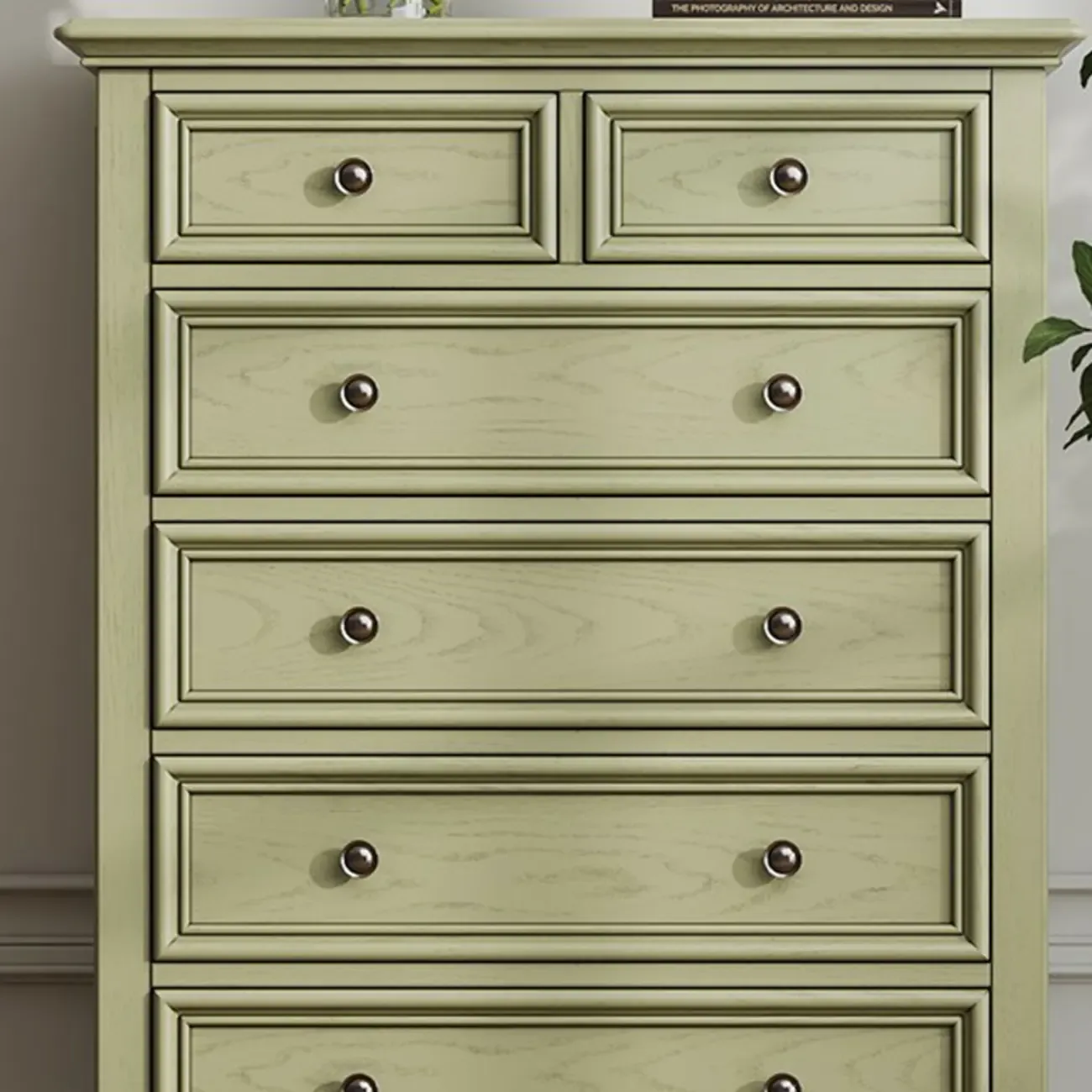 French Country Green Wooden Sideboard with Drawers Image - 12