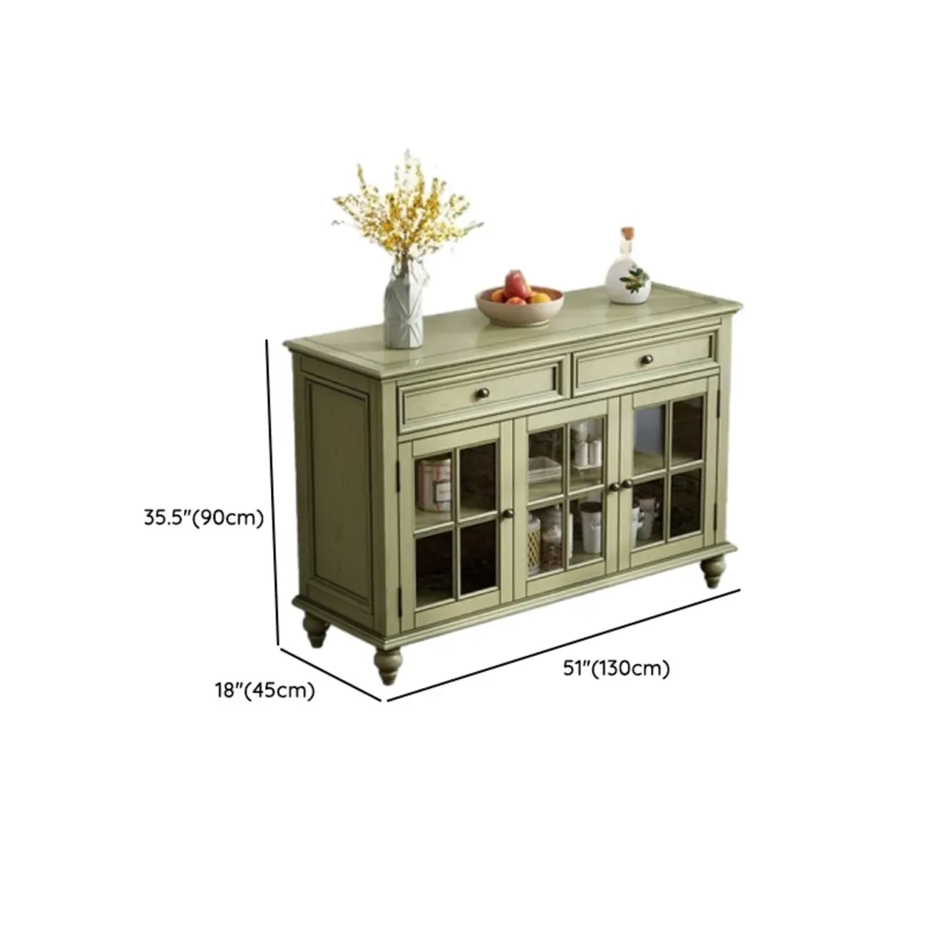 French Country Green Wooden Sideboard with Drawers Image - 14
