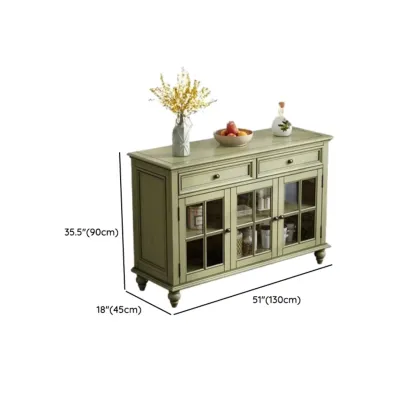 French Country Green Wooden Sideboard with Drawers Image - 14