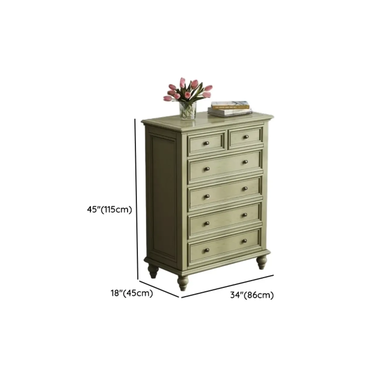 French Country Green Wooden Sideboard with Drawers Image - 15