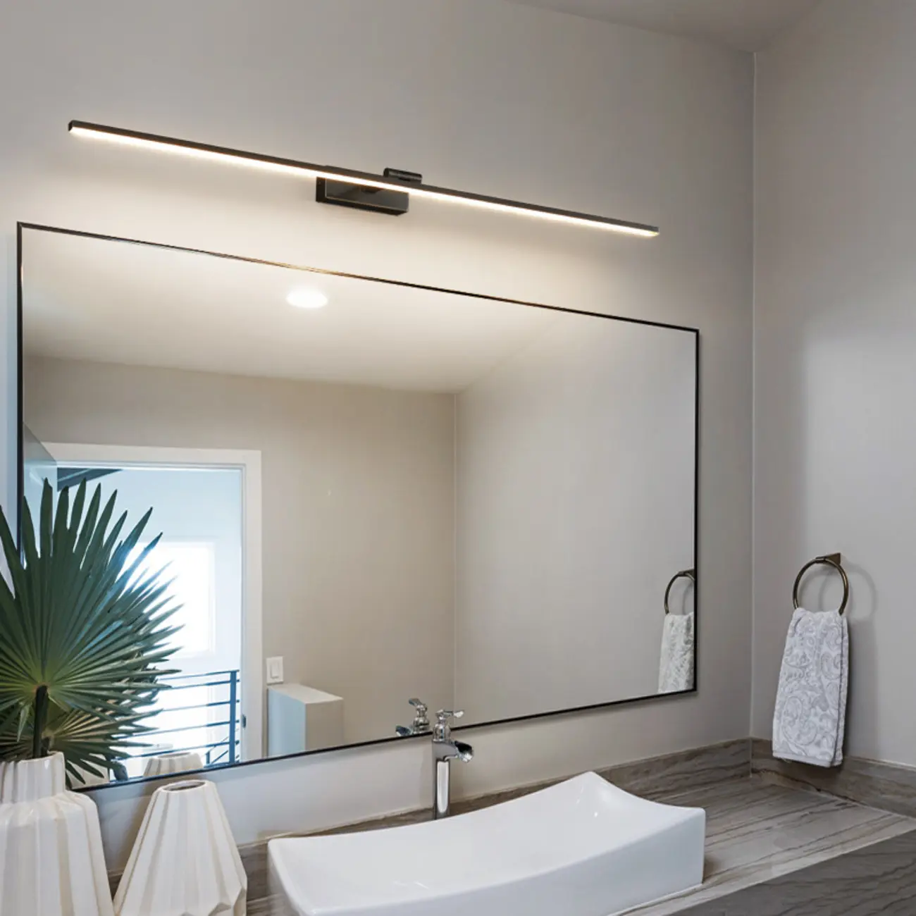 Nordic Black Sleek Linear LED Wall Lamp with Adjustable Arm for Bathroom Mirror Image - 1 | homeyfad