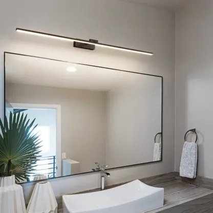 Nordic Black Sleek Linear LED Wall Lamp with Adjustable Arm for Bathroom Mirror Image - 1