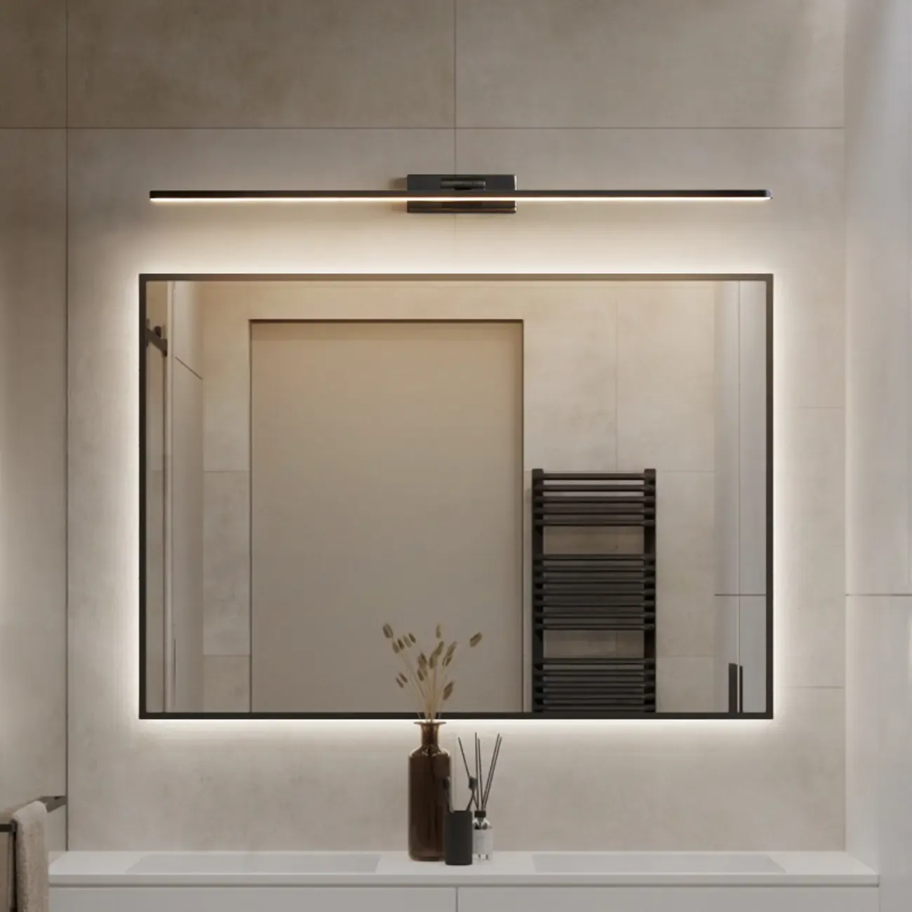 Nordic Black Sleek Linear LED Wall Lamp with Adjustable Arm for Bathroom Mirror Image - 2