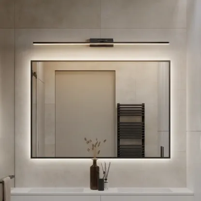 Nordic Black Sleek Linear LED Wall Lamp with Adjustable Arm for Bathroom Mirror Image - 2