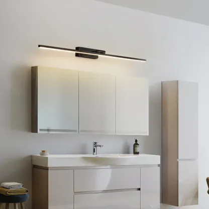 Nordic Black Sleek Linear LED Wall Lamp with Adjustable Arm for Bathroom Mirror Image - 3