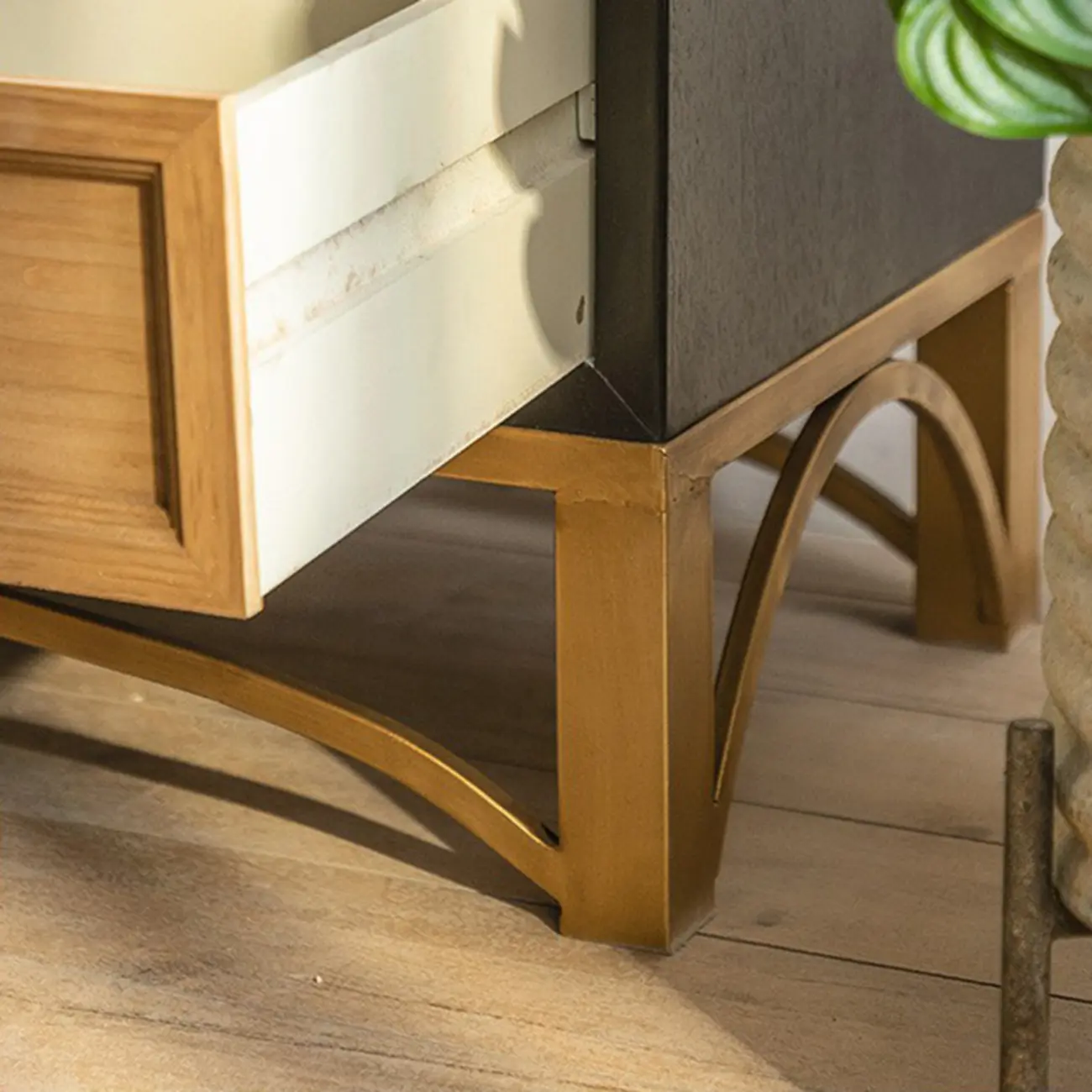 16"W Rustic Brown Wooden Sideboard with Glass Doors & Drawer Image - 4 | homeyfad