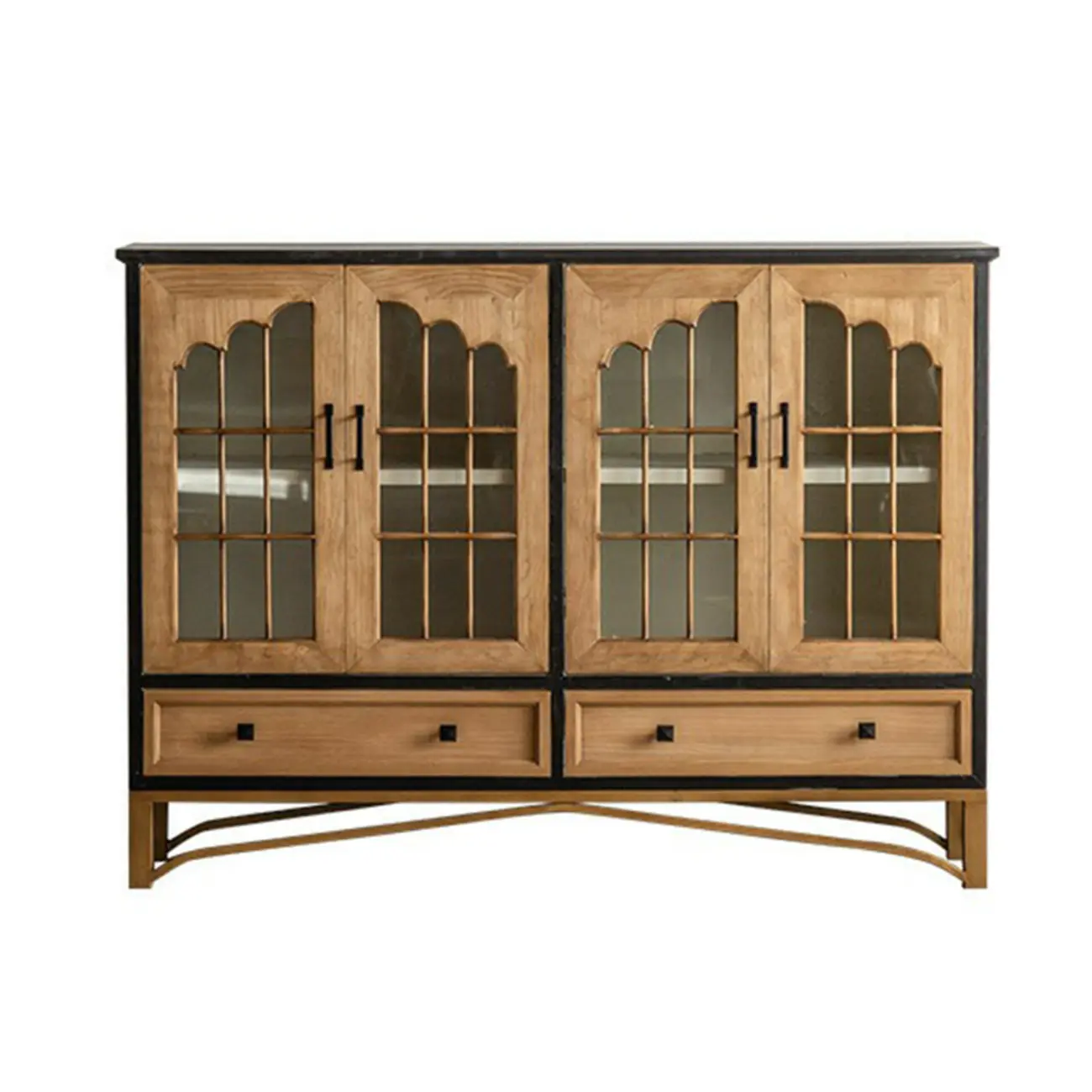 16"W Rustic Brown Wooden Sideboard with Glass Doors & Drawer Image - 5 | homeyfad
