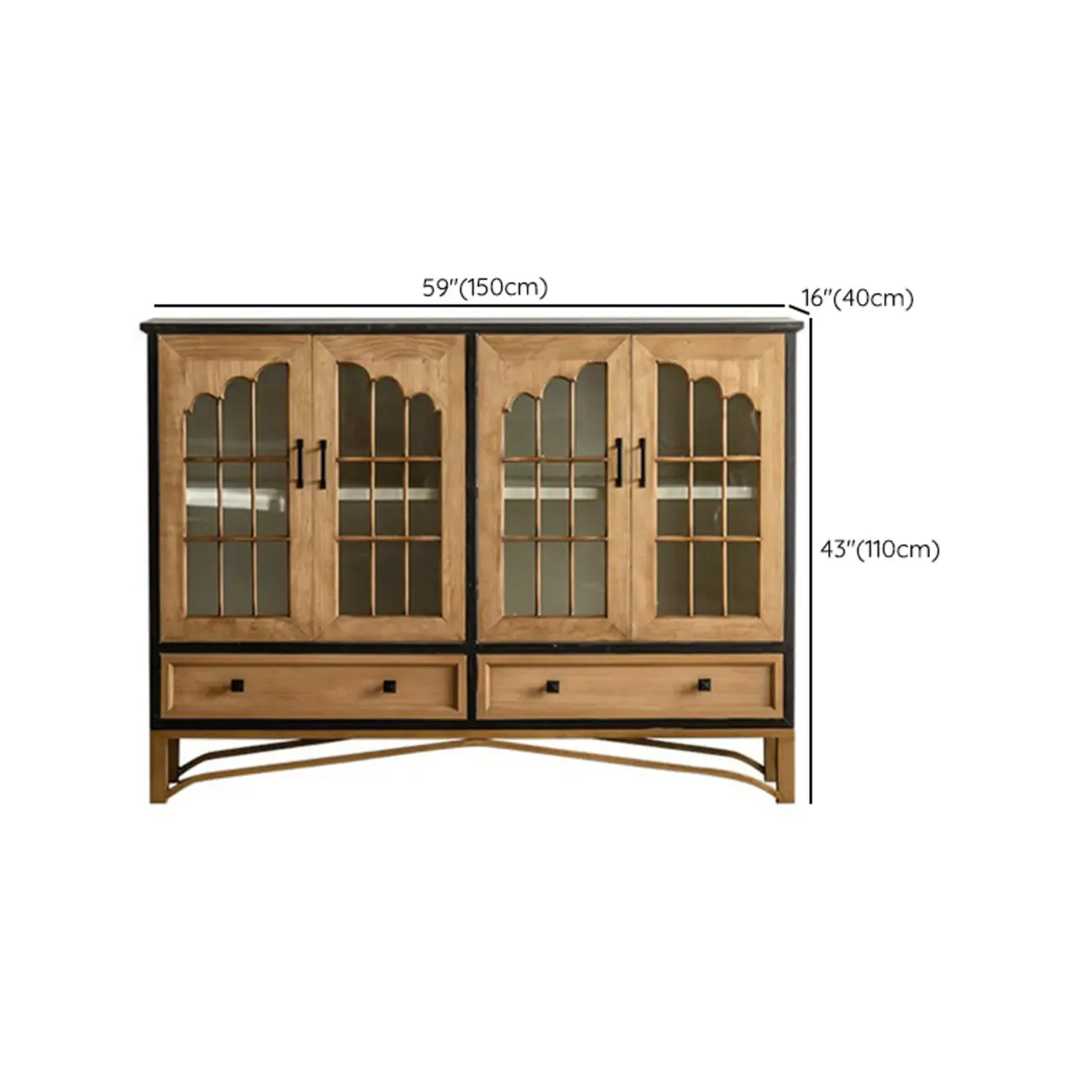 16"W Rustic Brown Wooden Sideboard with Glass Doors & Drawer #size