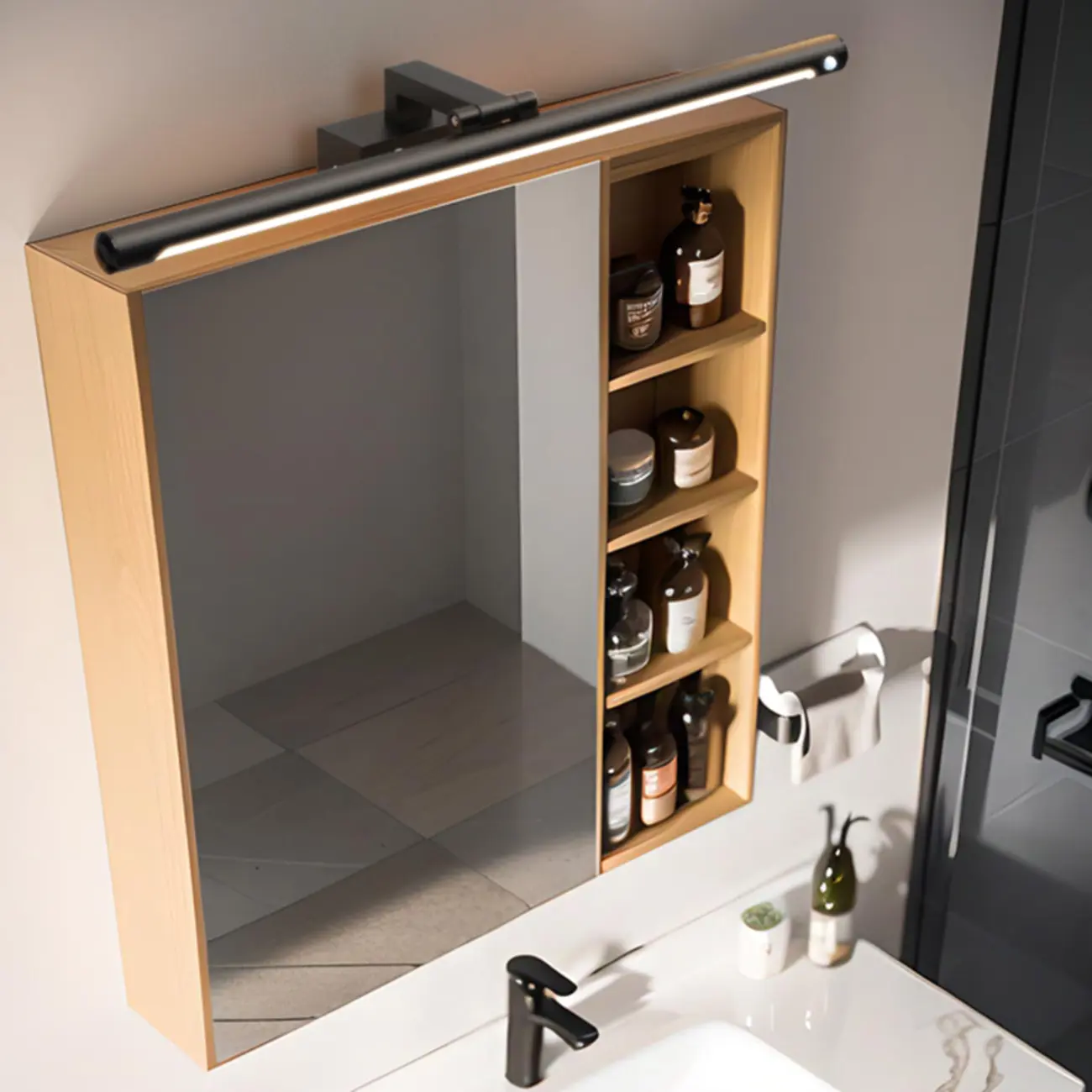 Modern Black Sleek Tubular LED Vanity Light for Cabinet Front Image - 1 | homeyfad