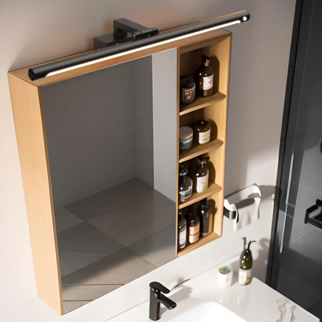 Modern Black Sleek Tubular LED Vanity Light for Cabinet Front Image - 1