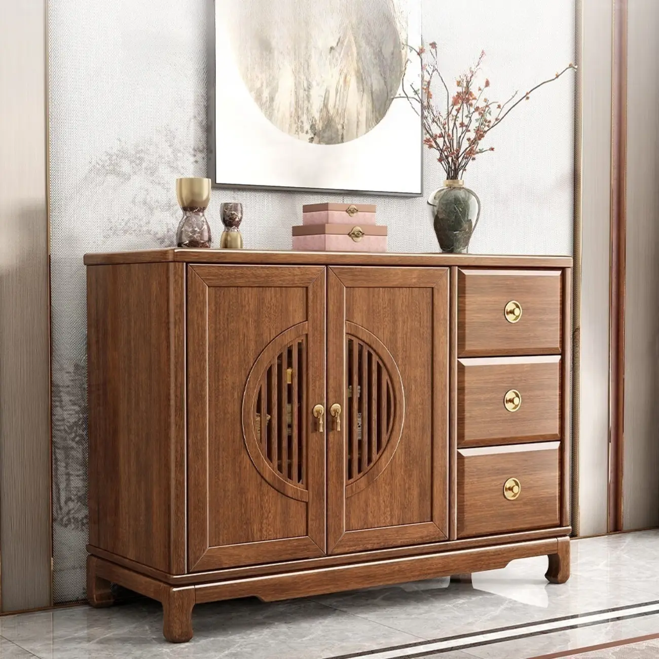 Traditional Wooden Sideboard with Cabinet & Drawer in Walnut Image - 3 | homeyfad