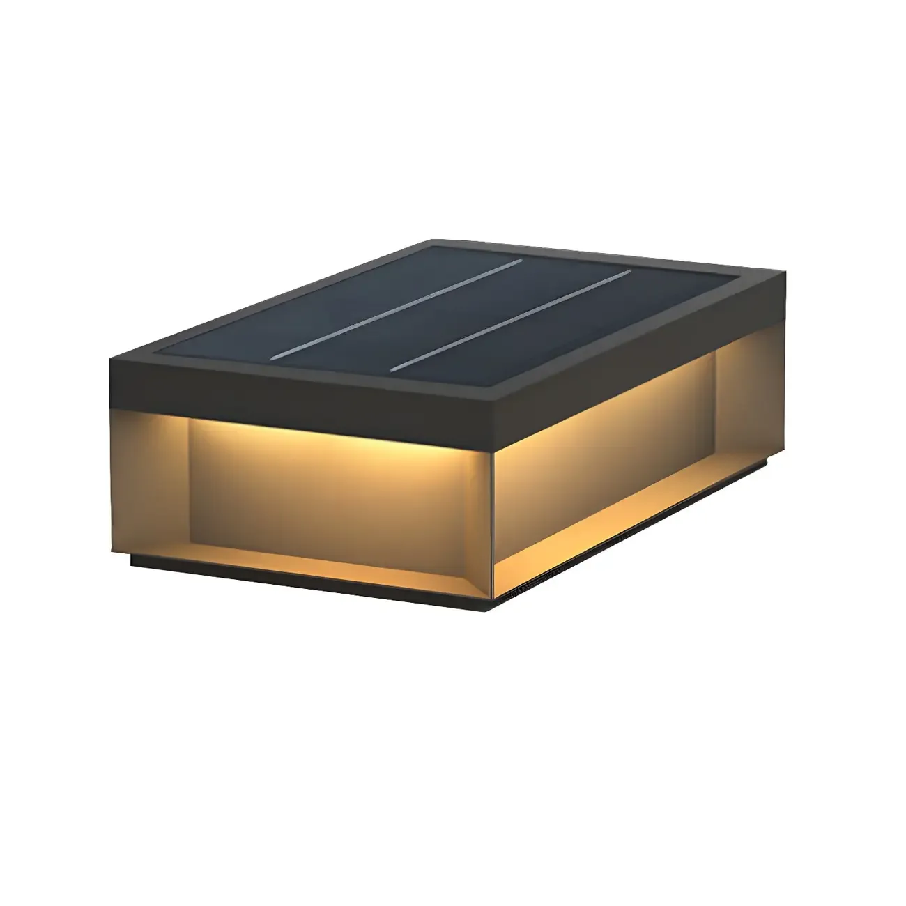 Black Square Metal Pillar Lamp with Warm LED Light - Solar Powered Image - 2