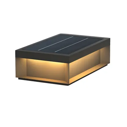 Black Square Metal Pillar Lamp with Warm LED Light - Solar Powered Image - 2
