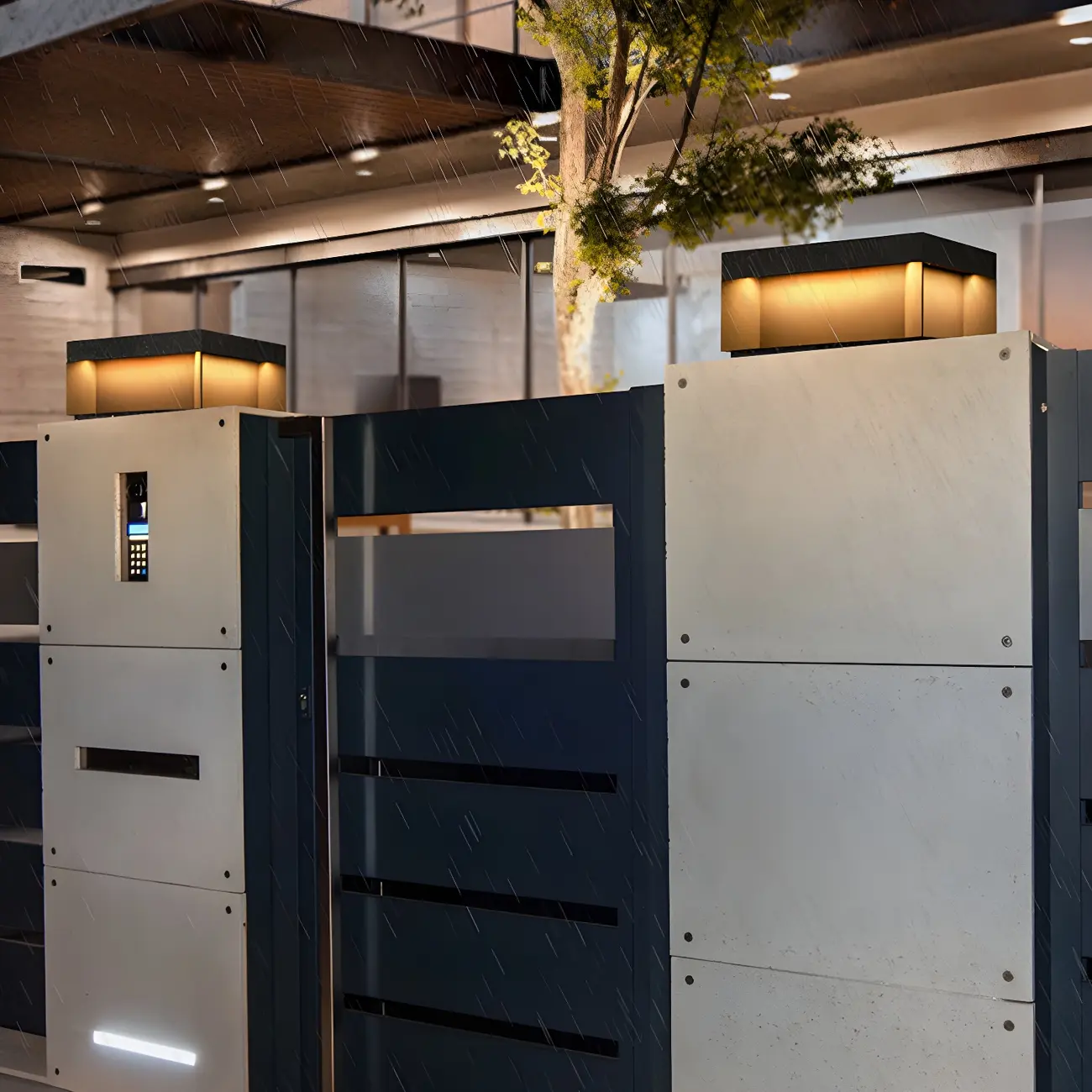 Black Square Metal Pillar Lamp with Warm LED Light - Solar Powered Image - 3 | homeyfad