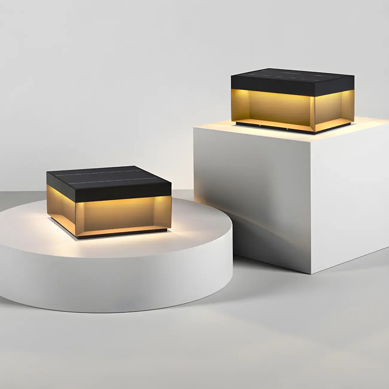 Black Square Metal Pillar Lamp with Warm LED Light - Solar Powered Image - 4