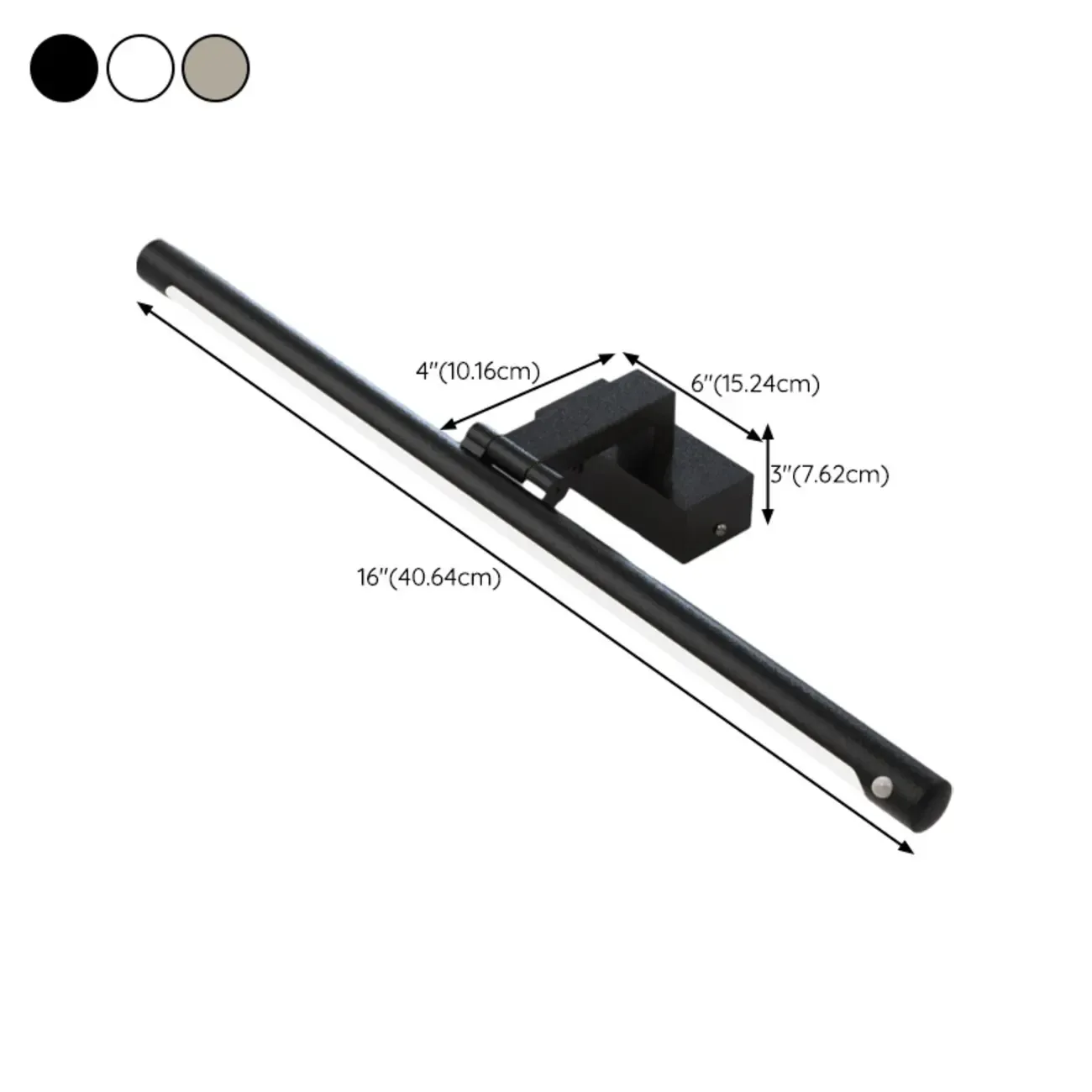 Modern Black Sleek Tubular LED Vanity Light for Cabinet Front #size