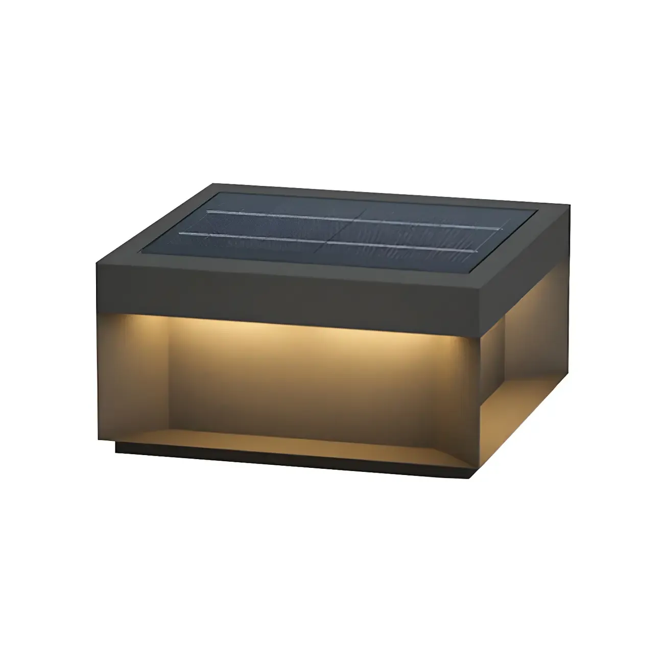 Black Square Metal Pillar Lamp with Warm LED Light - Solar Powered Image - 6