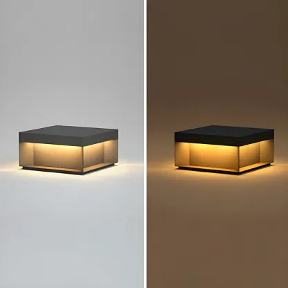 Black Square Metal Pillar Lamp with Warm LED Light - Solar Powered Image - 7