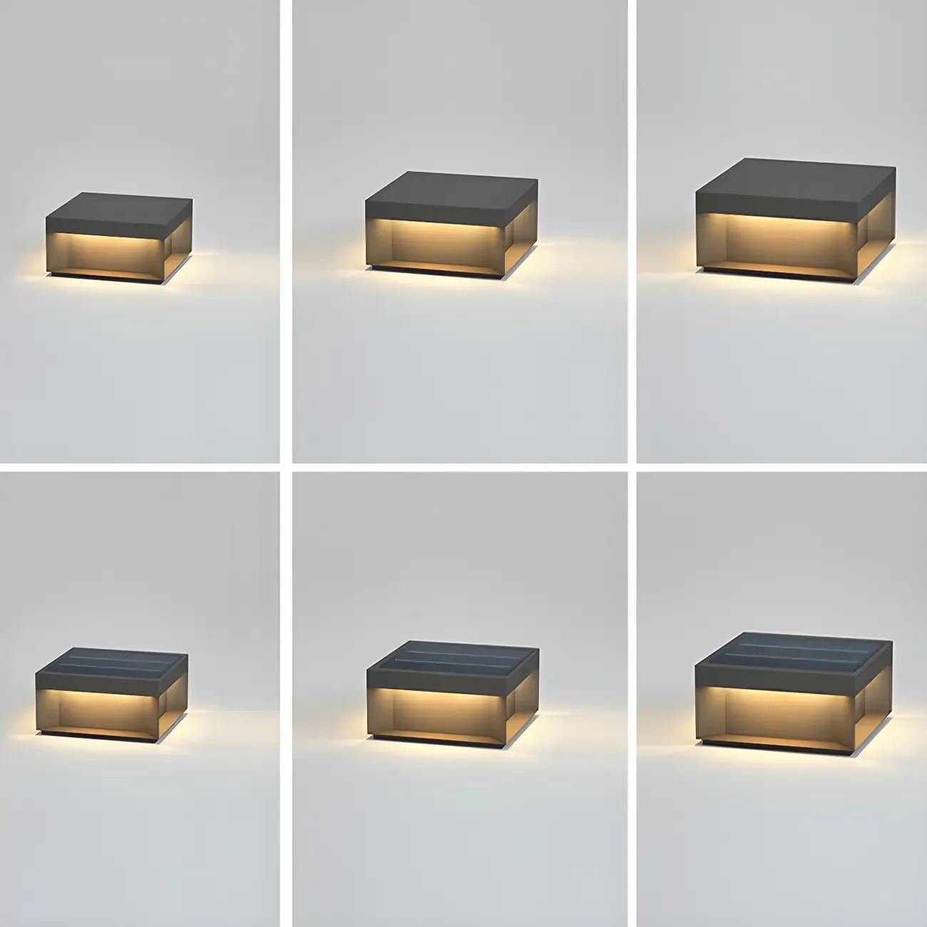Black Square Metal Pillar Lamp with Warm LED Light - Solar Powered Image - 8