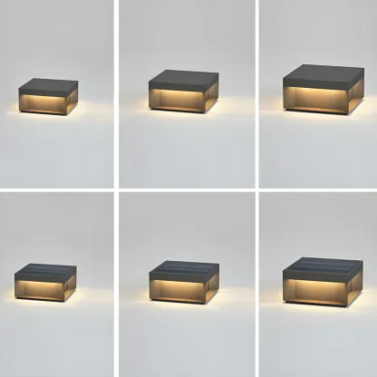 Black Square Metal Pillar Lamp with Warm LED Light - Solar Powered Image - 8