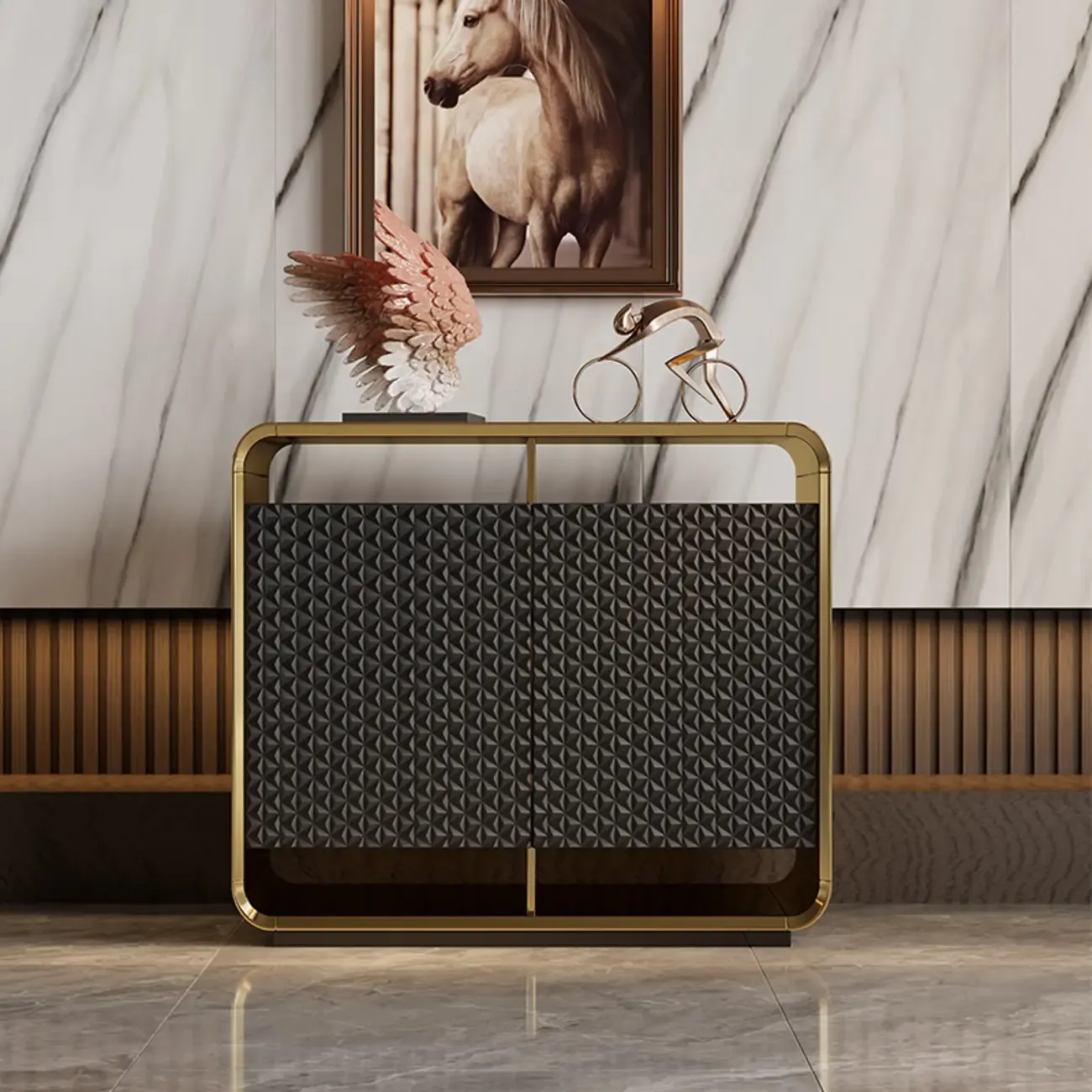 Glam Metal and Wood Sideboard with Shelves | HomeyFad