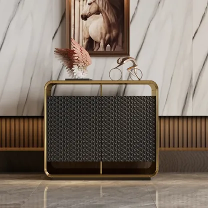 Glam Metal and Wood Sideboard with Shelves Image - 1