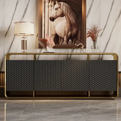 Glam Metal and Wood Sideboard with Shelves Image - 2
