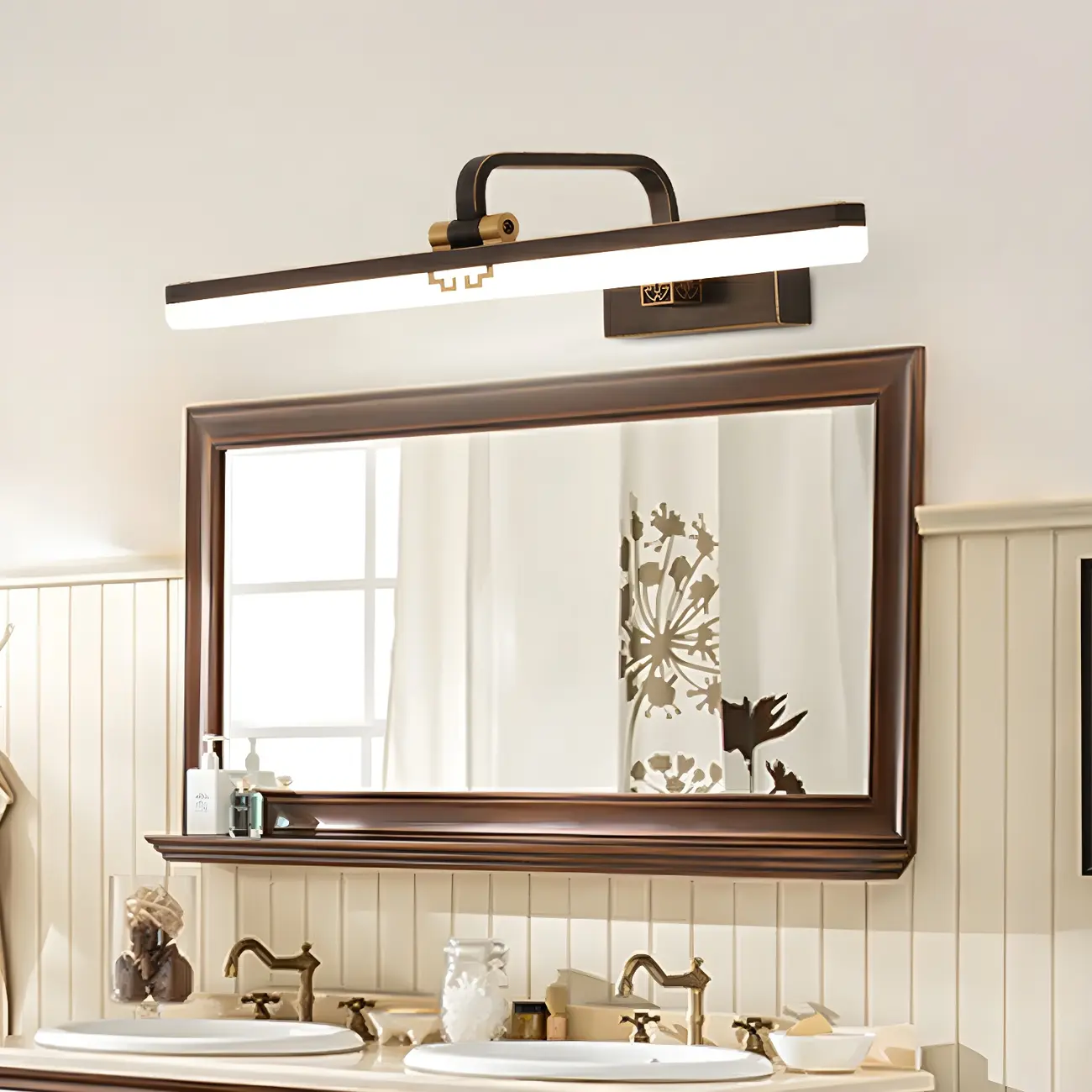 Zen Metal Black Linear LED Vanity Light with Arced Arm for Bathroom Mirror Image - 1 | homeyfad