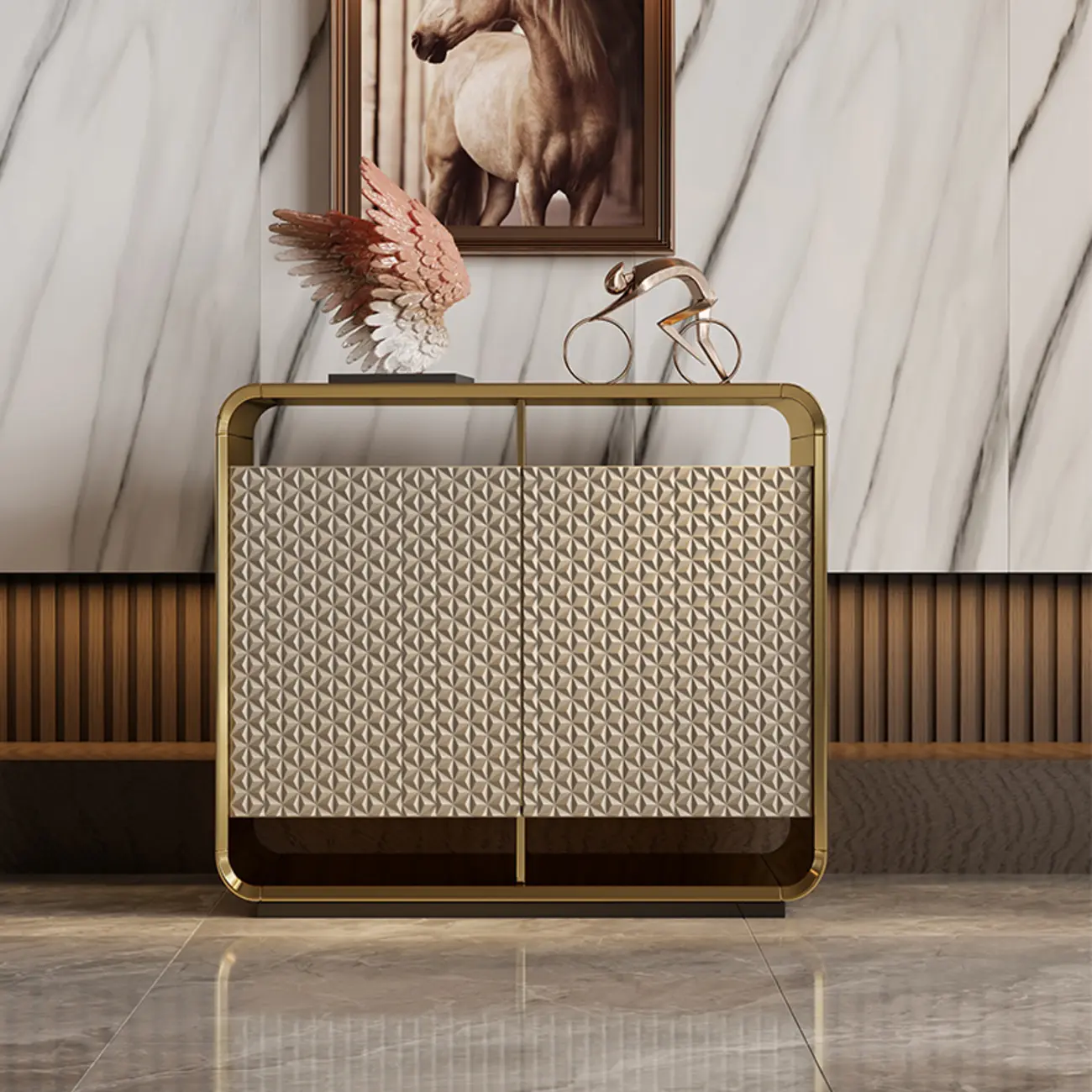 Glam Metal and Wood Sideboard with Shelves Image - 5 | homeyfad