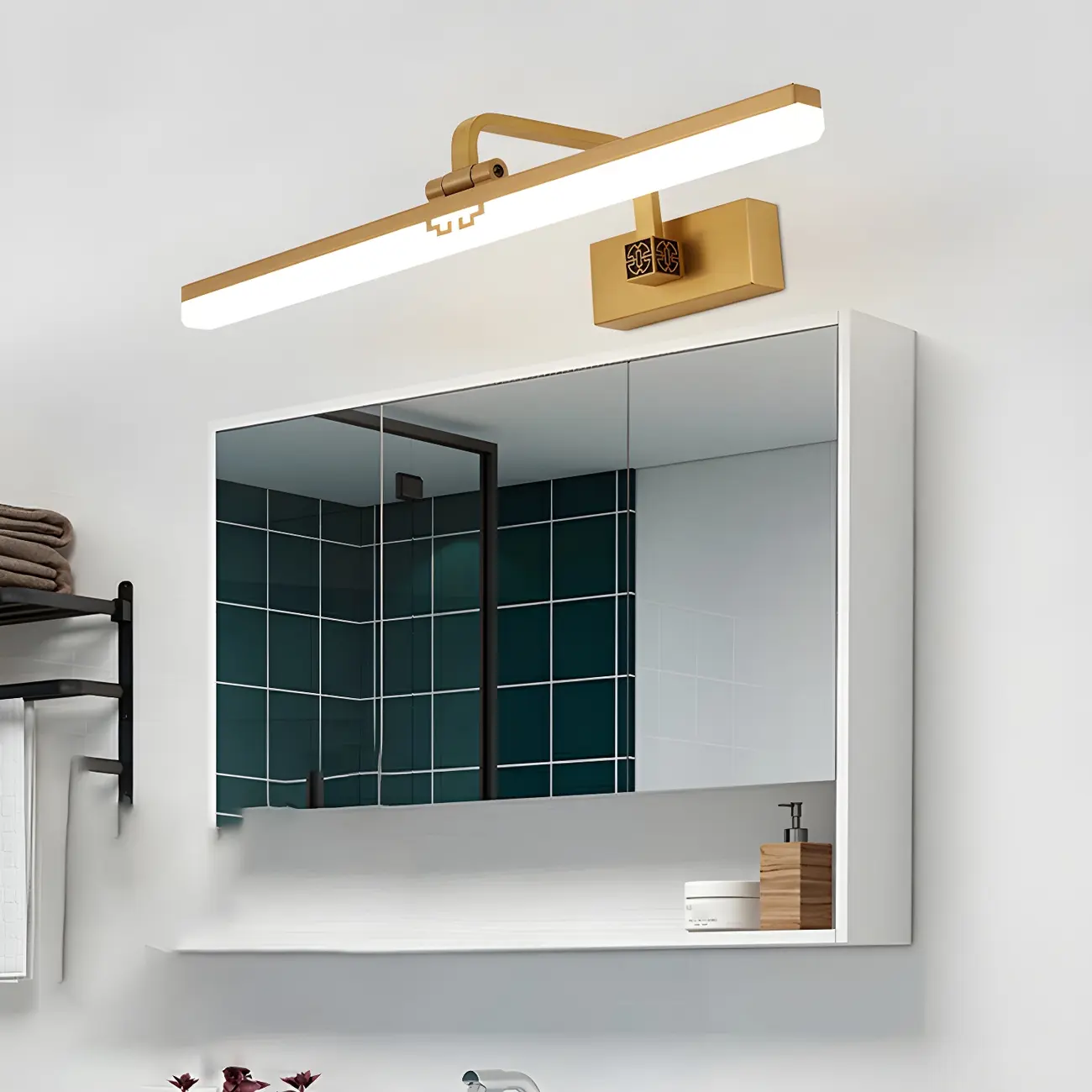 Zen Metal Black Linear LED Vanity Light with Arced Arm for Bathroom Mirror Image - 3 | homeyfad
