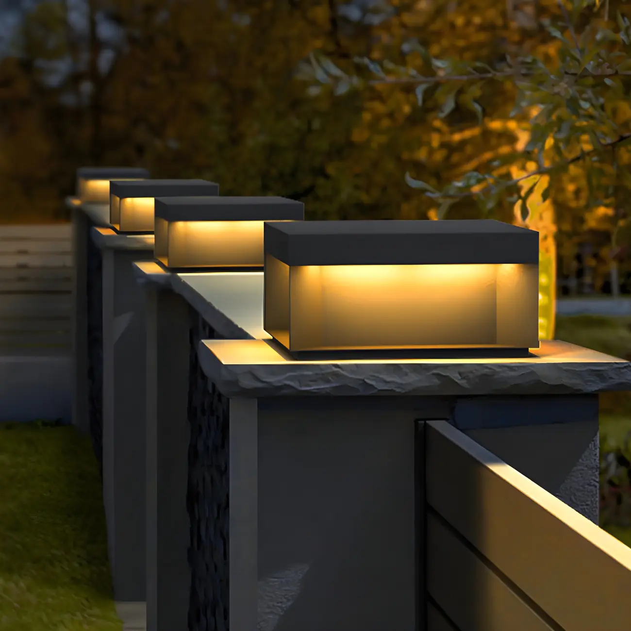 Black Square Metal Pillar Lamp with Warm LED Light - Solar Powered Image - 13 | homeyfad