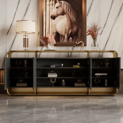 Glam Metal and Wood Sideboard with Shelves Image - 6