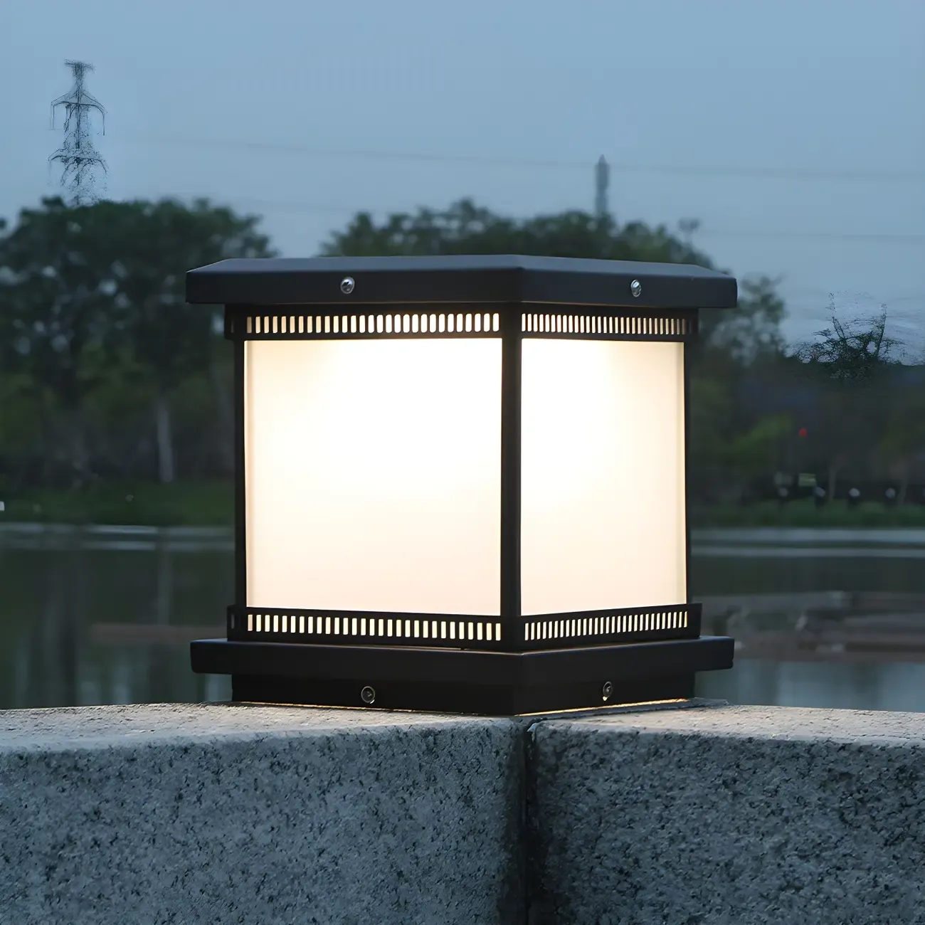 Outsoor Waterproof White Rectangular Metal Pillar Lamp Image - 1