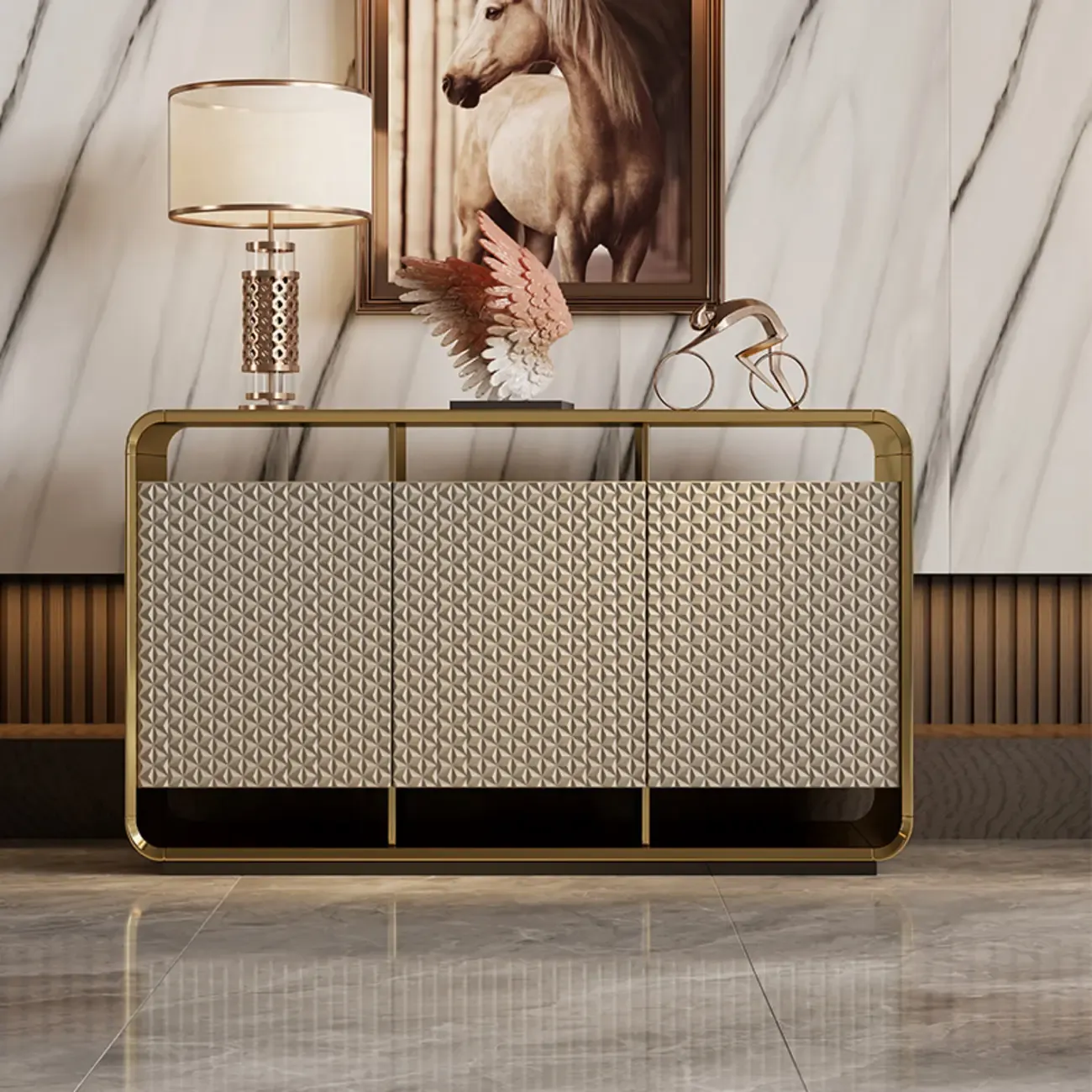 Glam Metal and Wood Sideboard with Shelves Image - 7