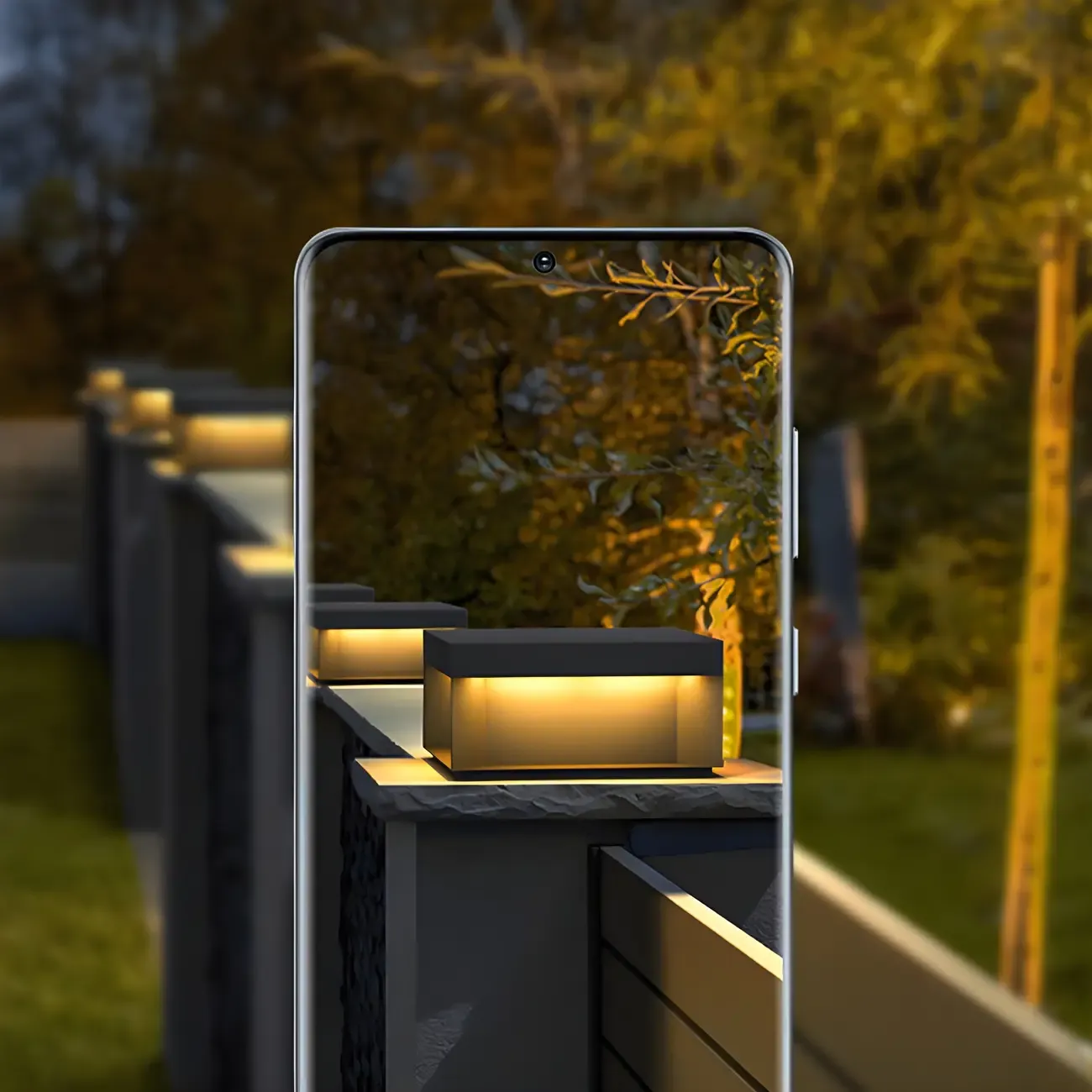 Black Square Metal Pillar Lamp with Warm LED Light - Solar Powered Image - 15